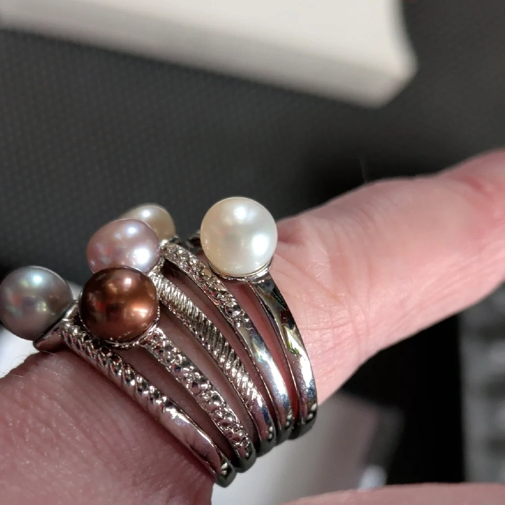 Freshwater Pearl Stacking Rings Set - Picture 8 of 9